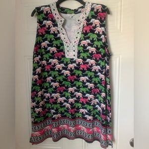 Classic Crown & Ivy Navy Dress Elephant Print Size XL